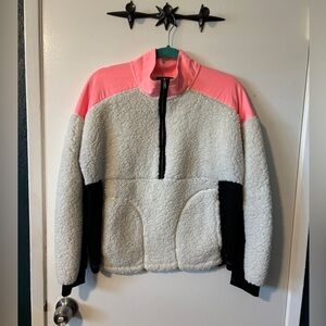 NWOT pullover fleece hot pink, white and black zip up sweatshirt